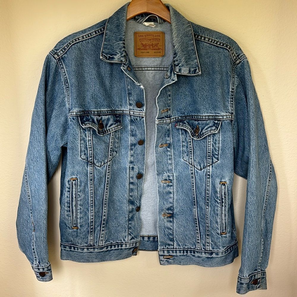 Levis Jean Jacket Strauss‎ Original Riveted Denim oversized Distressed Medium